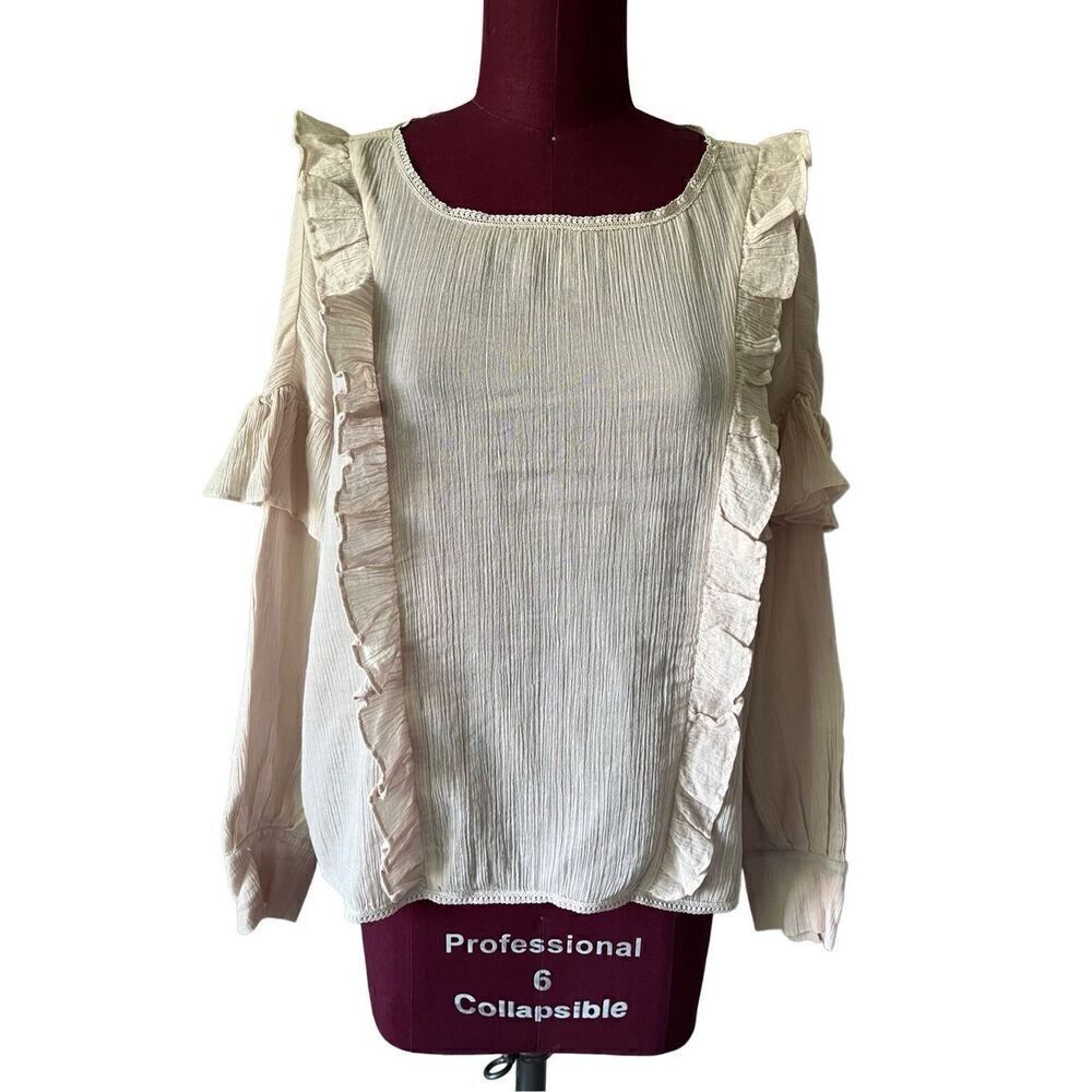ALLSAINTS Blush Pink Cotton Long Sleeve Ruffled Blouse XS